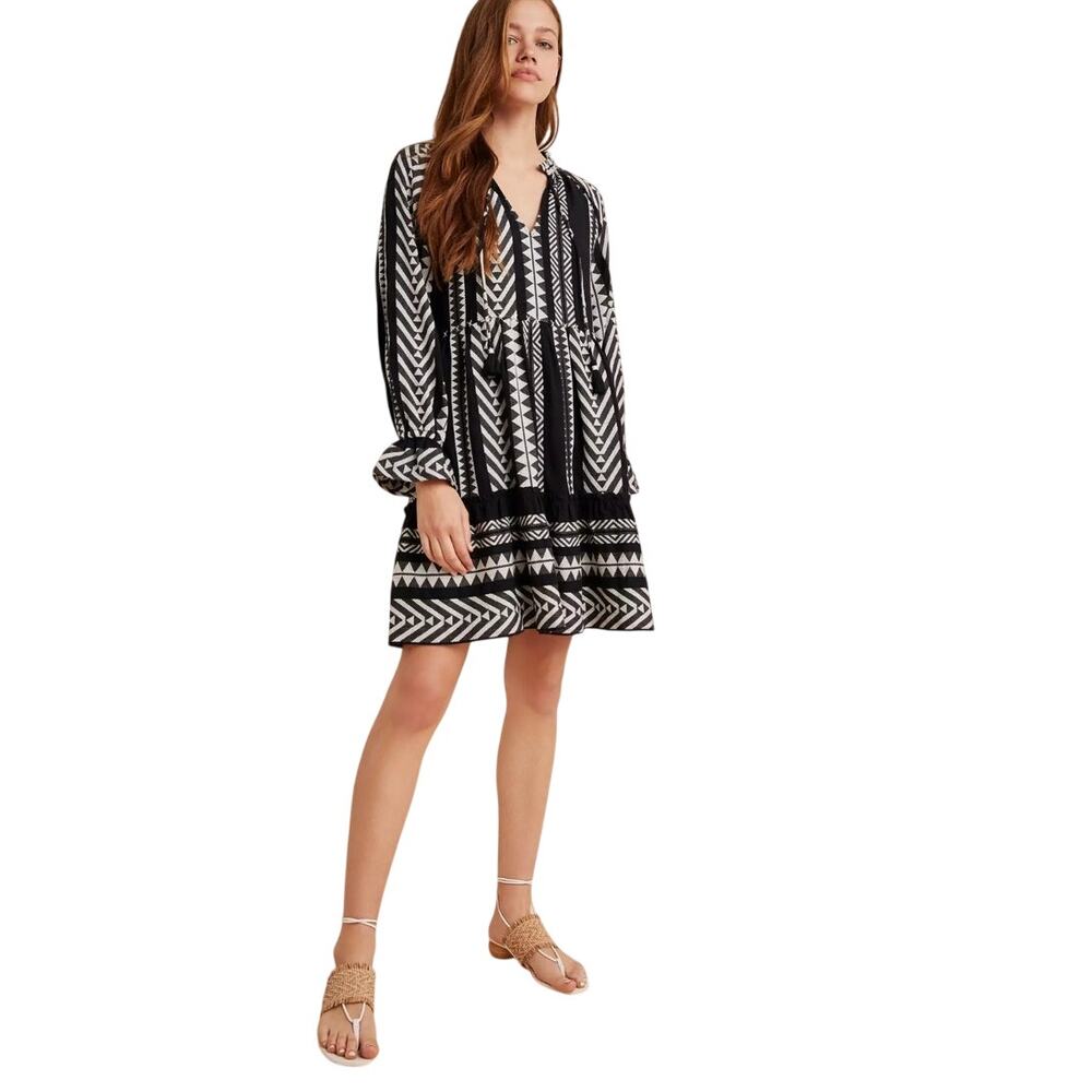 Anthropologie Maeve Dominique Tunic Dress Black White SZ XS